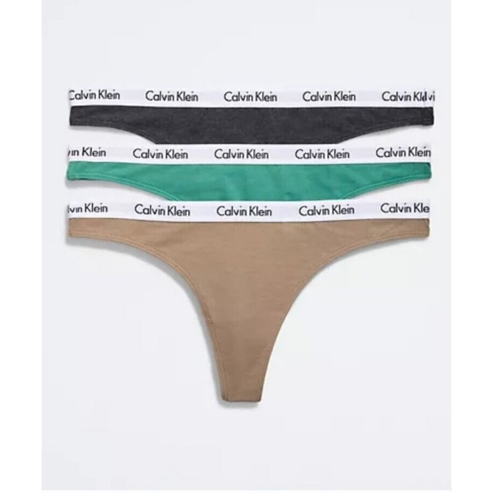 Women Calvin Klein Carousel 3-Pack Thong Panty Cotton Stretch Size Large - NEW